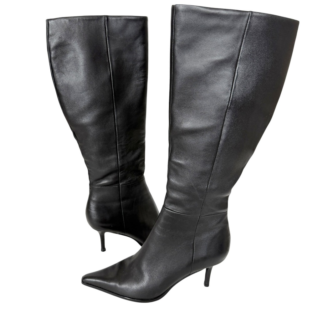 Steve Madden Lingo Womens Leather Black Zip Knee High Boots Size 8.5 FLAW